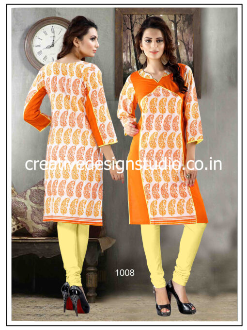 Paisley print orange Kurti with round neck 1008 (Copy)