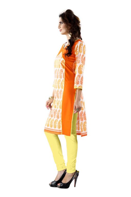Paisley print orange Kurti with round neck 1008 (Copy) - Image 3