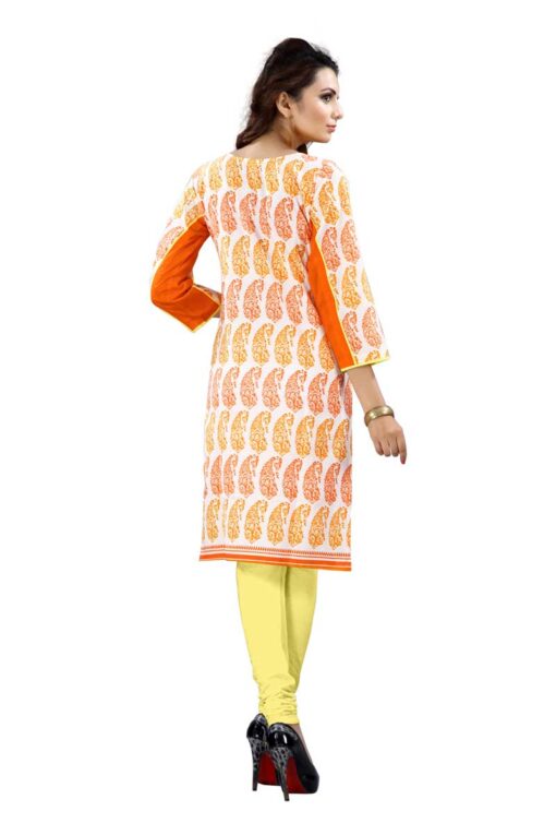 Paisley print orange Kurti with round neck 1008 (Copy) - Image 4