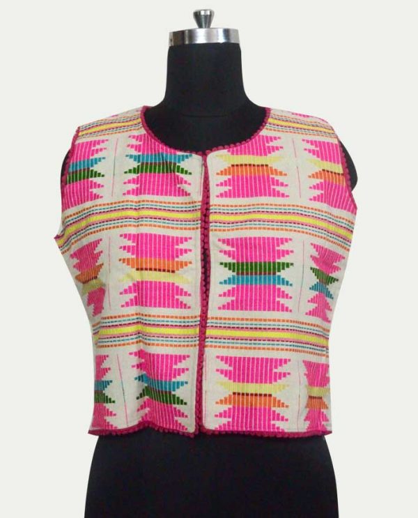 Cotton Jacquard Short Sleeveless Jacket for woman