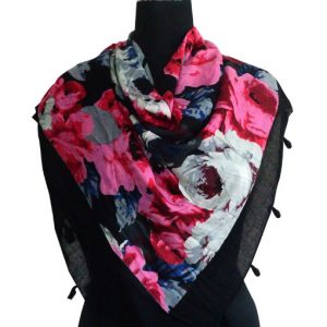 Cotton Flower Printed Scarf with tussle