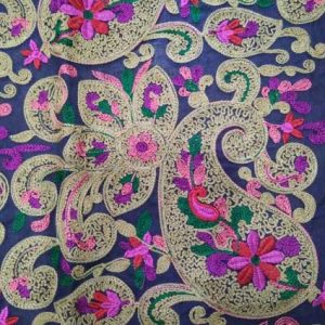Multi color Chain stitch Paisley Embroidery fabric