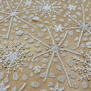 White Crystal Beaded Fabric for bridal gown