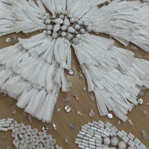 White 3d flower beaded fabric for bridal and party wear dress