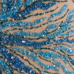 Light Blue Crystal and beaded hand made fabric for party wear dresses