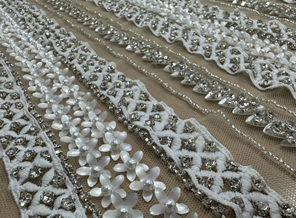 Hand Beaded Fabric Sequins Crystal lace fabric