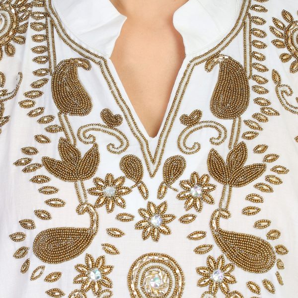 Cotton Gold Beaded with crystal Shirt For girls