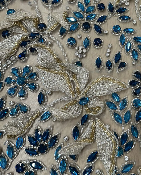 Blue Color fancy Stone Design with patches of beads Design for bridal Dress