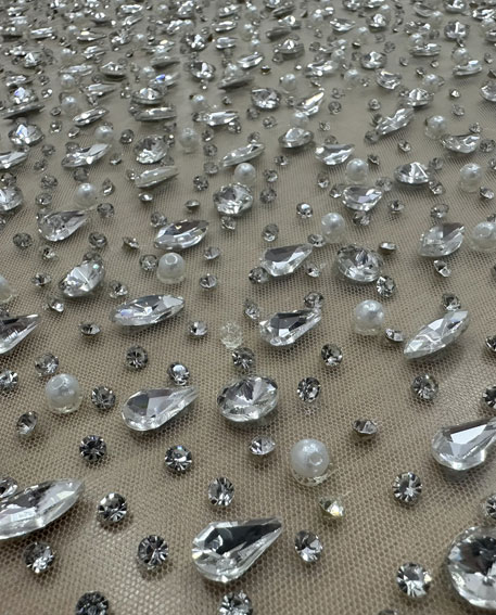 Silver Stone and pearl fabric for party wear